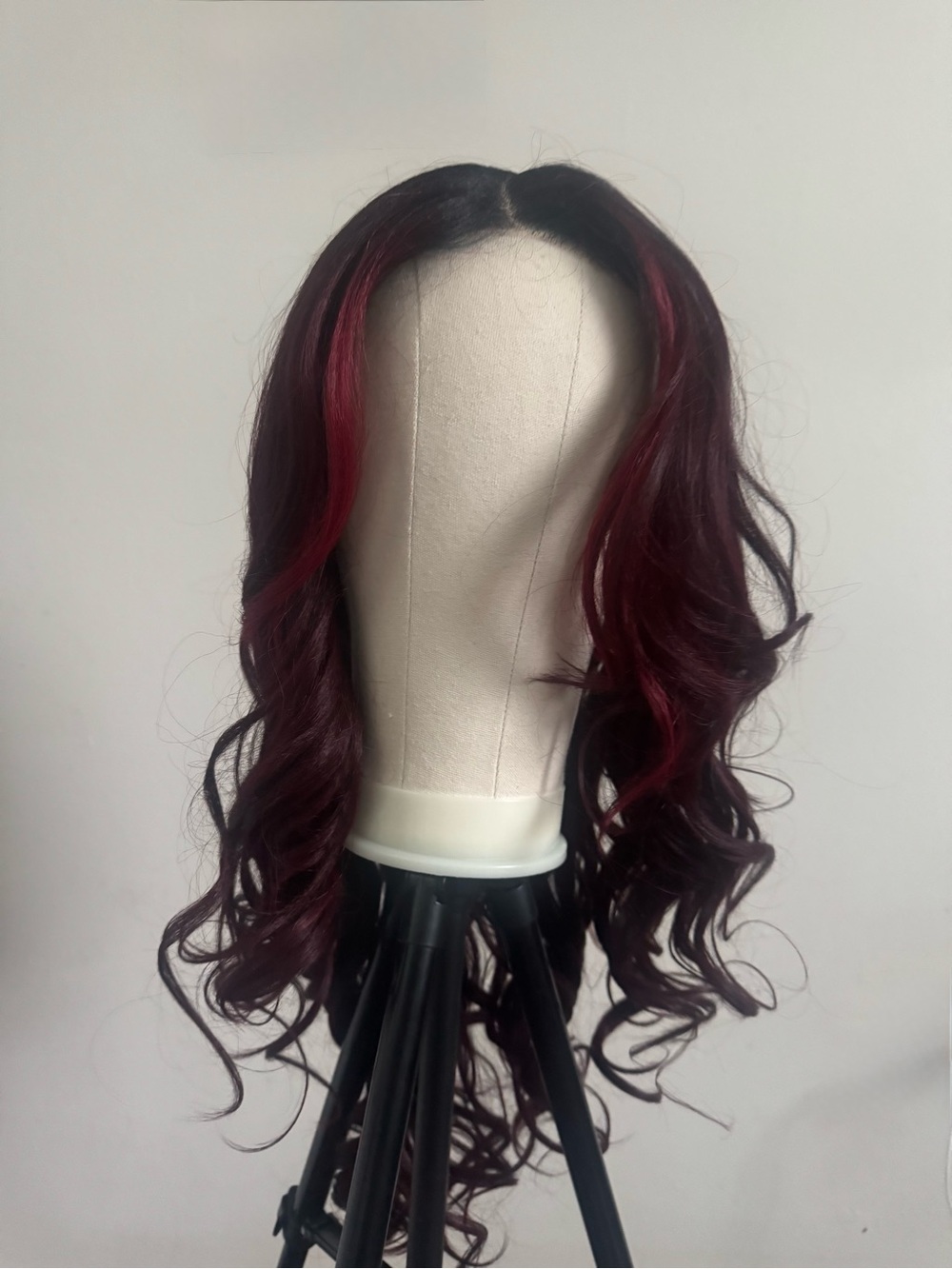 Dark Burgundy Curly Wig with Red Highlights
